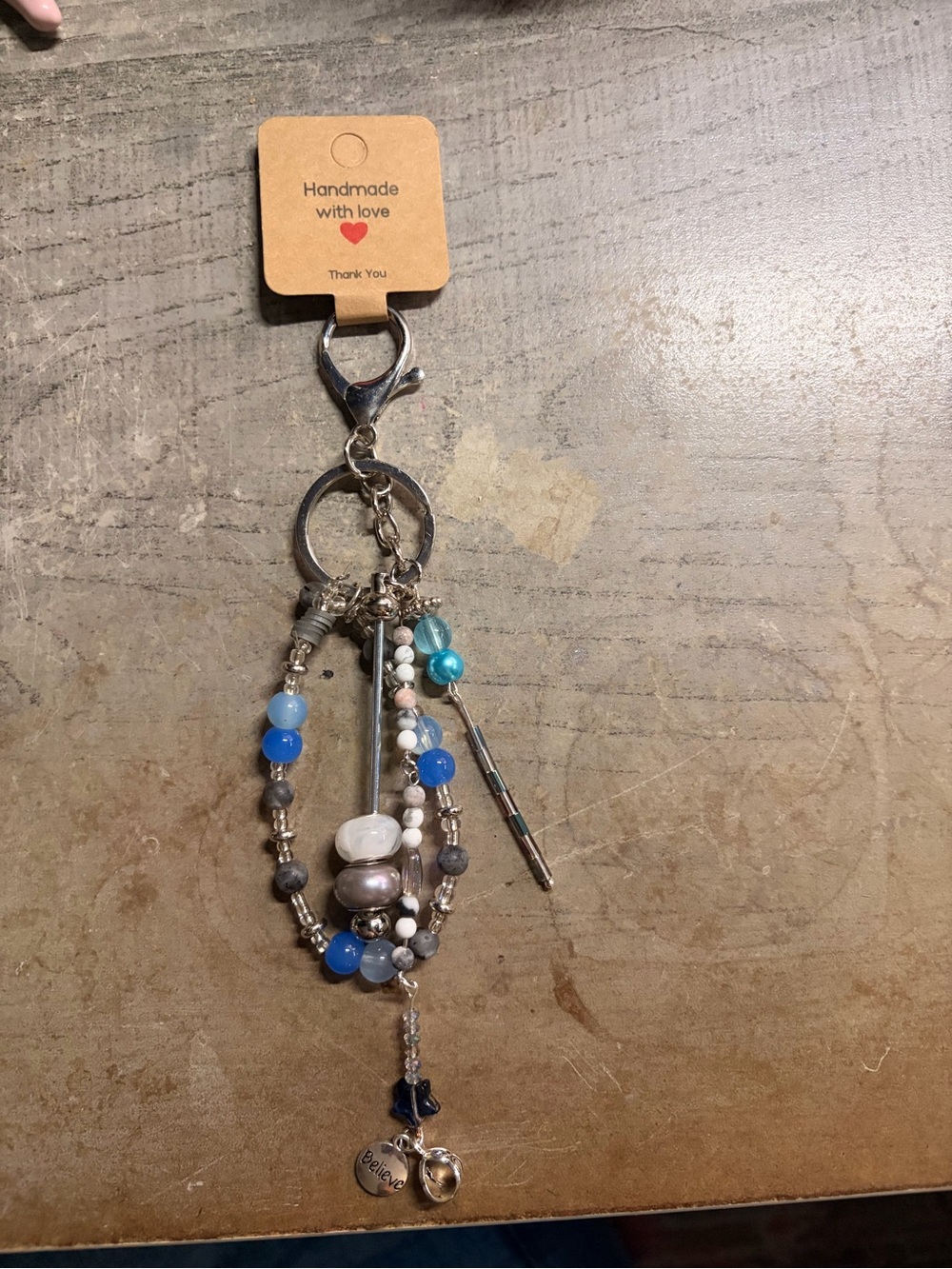 Handmade Blue Beaded Key & Card Holder Charm